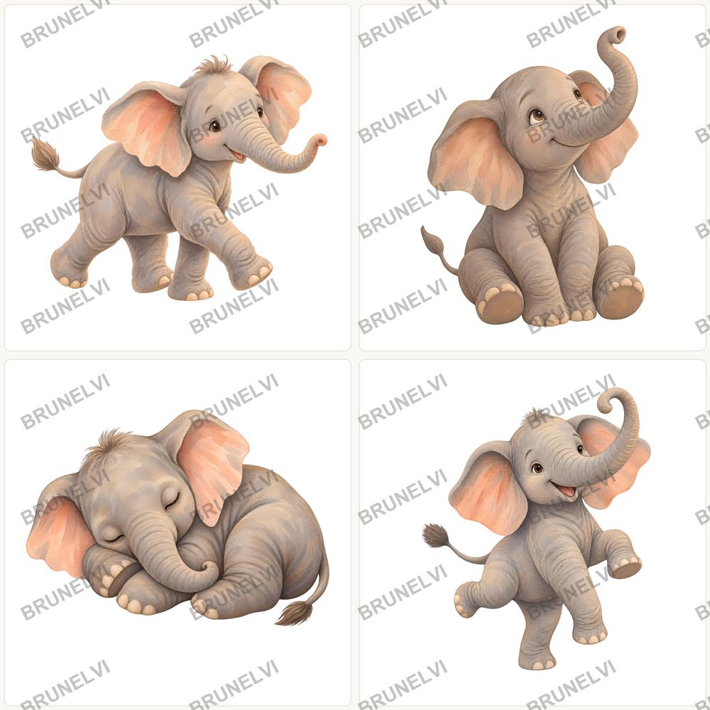 Watercolor Baby Elephant Clipart Bundle — transparent clipart pngs clipart by Brunelvi — view 3