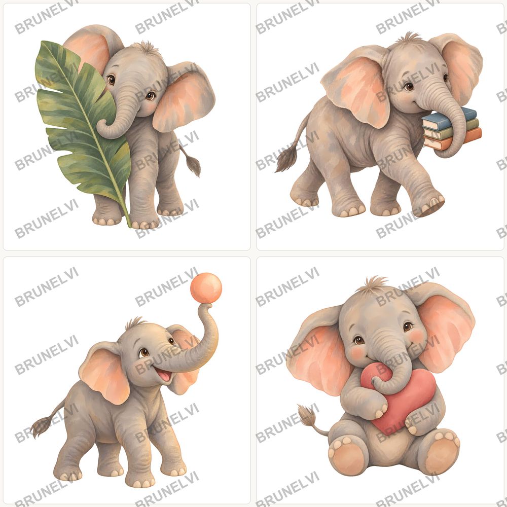 Watercolor Baby Elephant Clipart Bundle — transparent clipart pngs clipart by Brunelvi — view 4