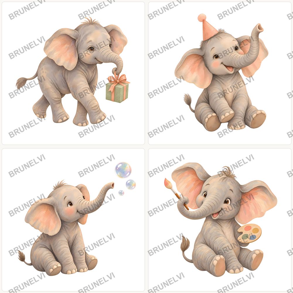 Watercolor Baby Elephant Clipart Bundle — transparent clipart pngs clipart by Brunelvi — view 5