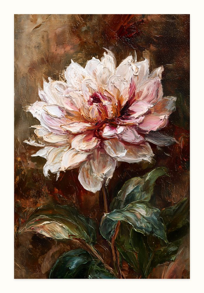 White Dahlia impasto oil painting wall art by Brunelvi