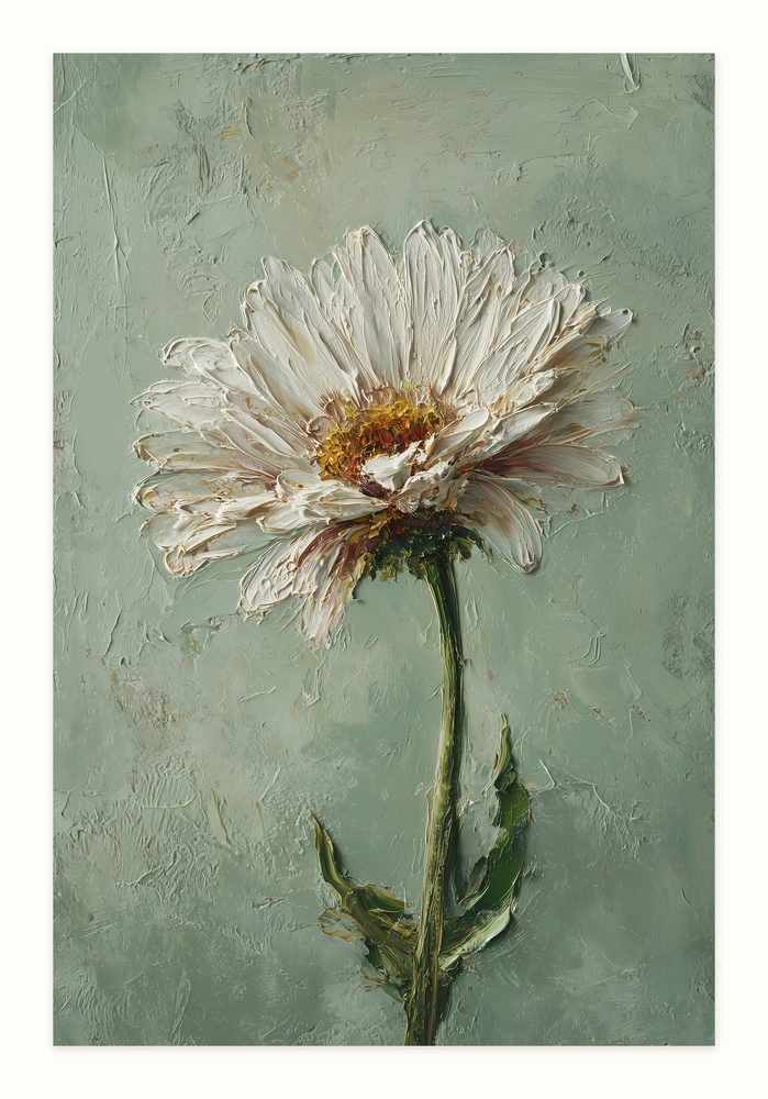 White Daisy impasto oil painting wall art by Brunelvi