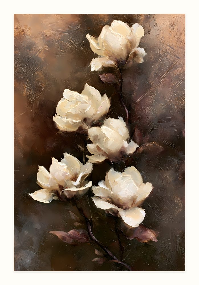 White Magnolia impasto oil painting wall art by Brunelvi