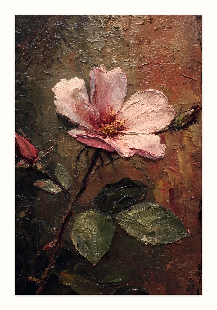Wild Dog Rose impasto oil painting wall art by Brunelvi