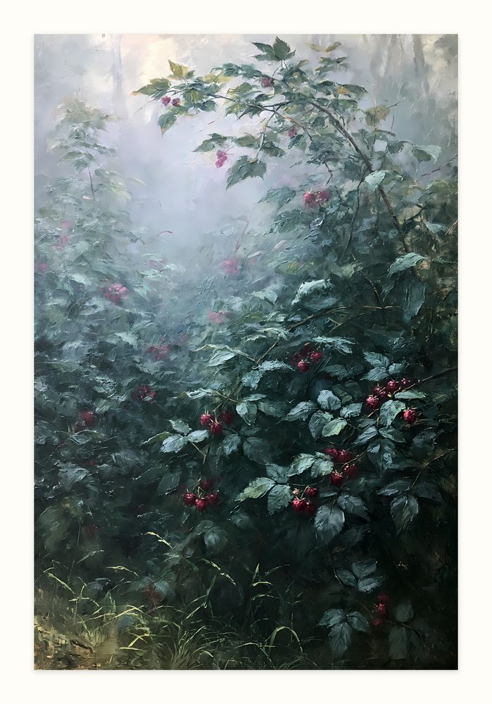 Wild Raspberries impasto oil painting wall art by Brunelvi