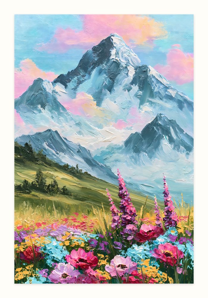 Wildflower Mountain impasto oil painting wall art by Brunelvi
