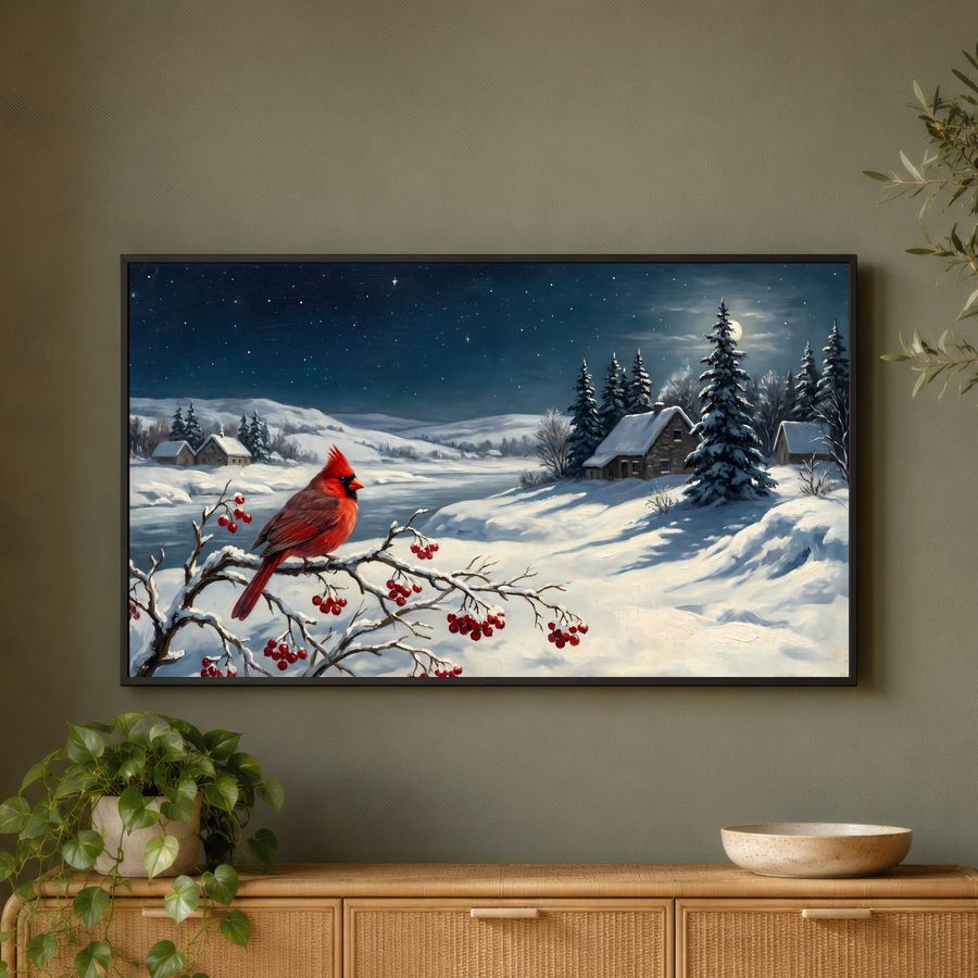 Winter Cardinal Twilight Frame TV Art — frame tv art frame tv art by Brunelvi