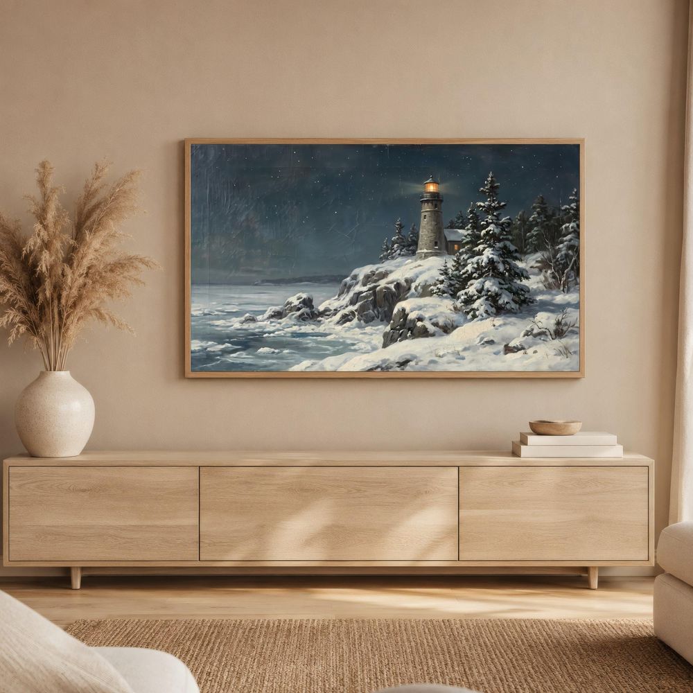 Winter Coastal Lighthouse Frame TV Art — frame tv art frame tv art by Brunelvi — view 2