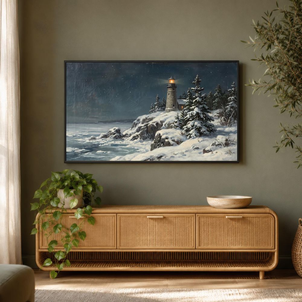 Winter Coastal Lighthouse Frame TV Art — frame tv art frame tv art by Brunelvi — view 3