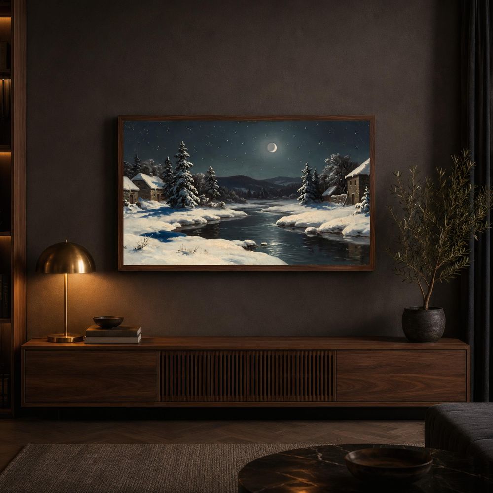 Winter River Cottage Night Frame TV Art — frame tv art frame tv art by Brunelvi — view 4