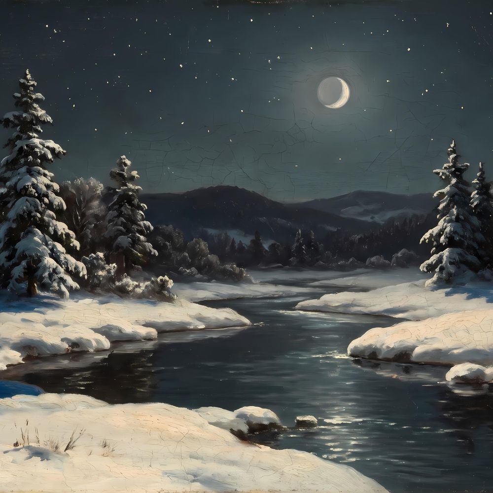Winter River Cottage Night Frame TV Art — frame tv art frame tv art by Brunelvi — view 5