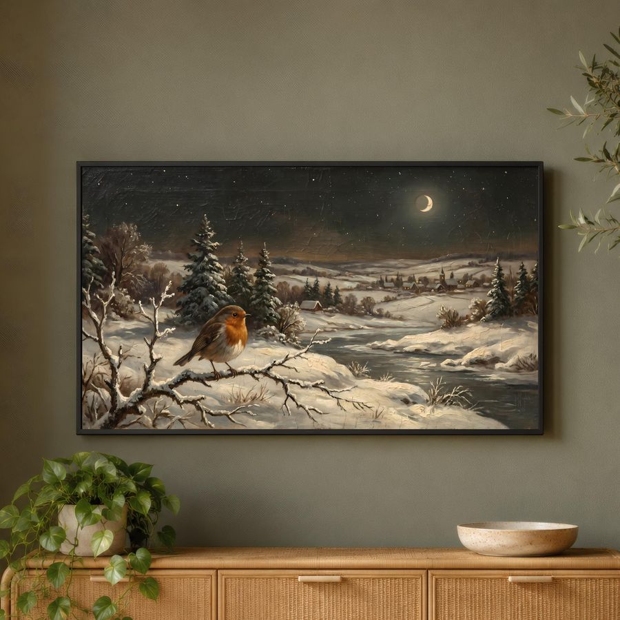 Winter Robin Sunset Creek Frame TV Art — frame tv art frame tv art by Brunelvi
