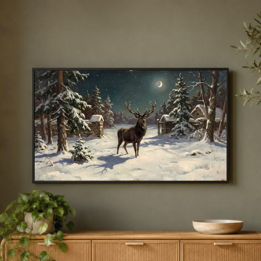 Winter Stag In Moonlight Frame TV Art — frame tv art frame tv art by Brunelvi
