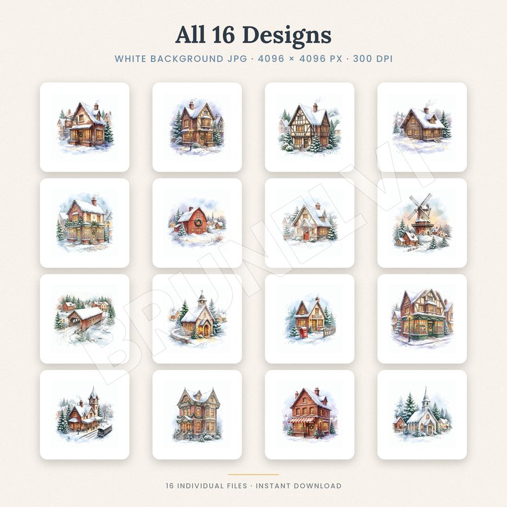 Winter Village Clipart Bundle — jpg bundles (white bg) clipart by Brunelvi — view 2