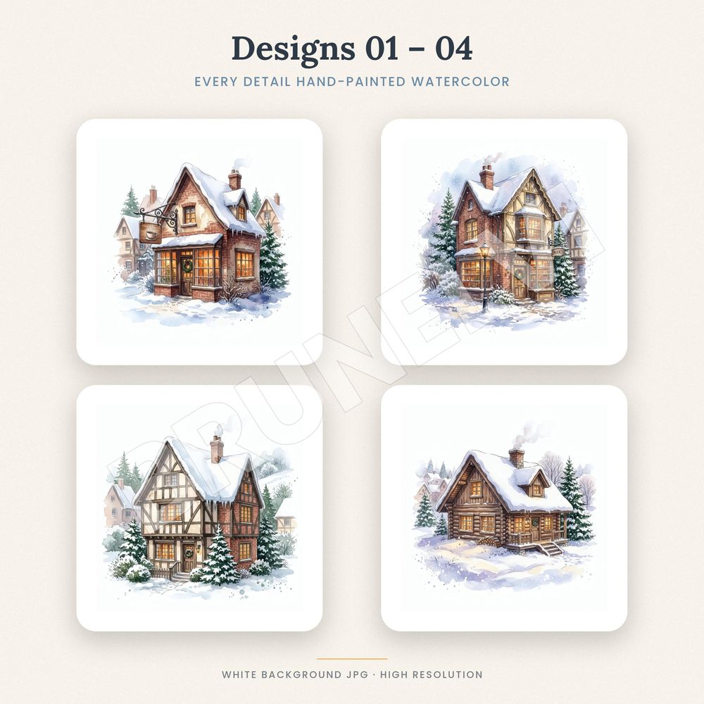 Winter Village Clipart Bundle — jpg bundles (white bg) clipart by Brunelvi — view 3