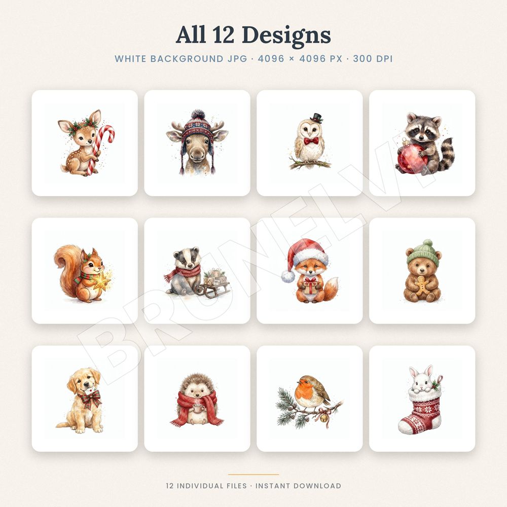 Winter Woodland Animals Clipart — jpg bundles (white bg) clipart by Brunelvi — view 2