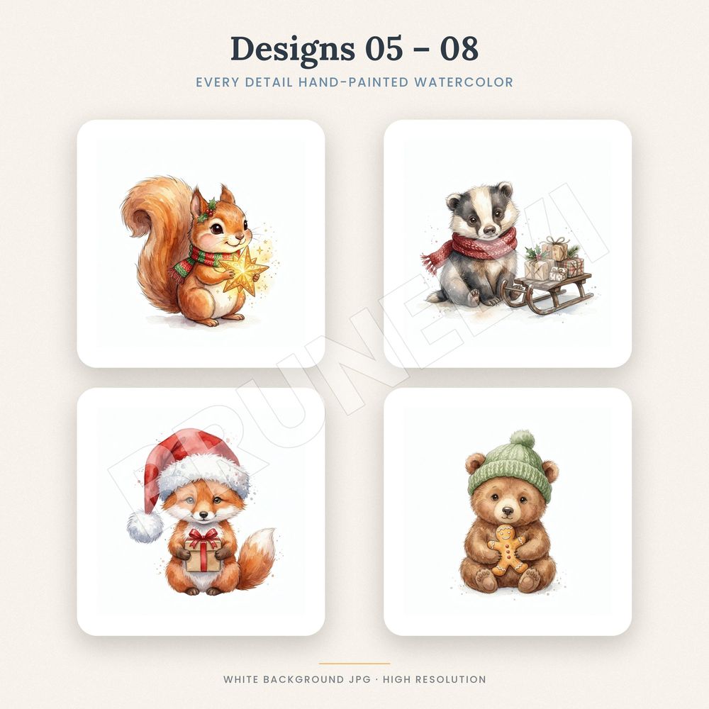 Winter Woodland Animals Clipart — jpg bundles (white bg) clipart by Brunelvi — view 4