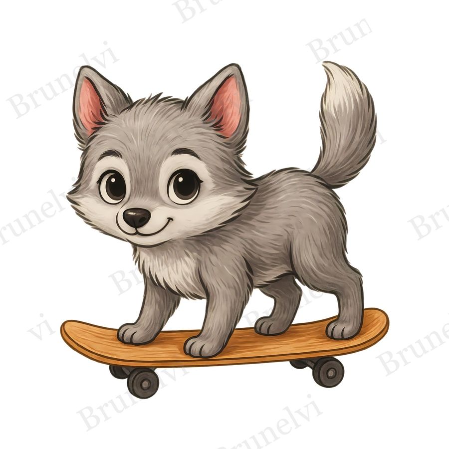 Wolf Pup Skateboard Clipart — animal clipart clipart by Brunelvi