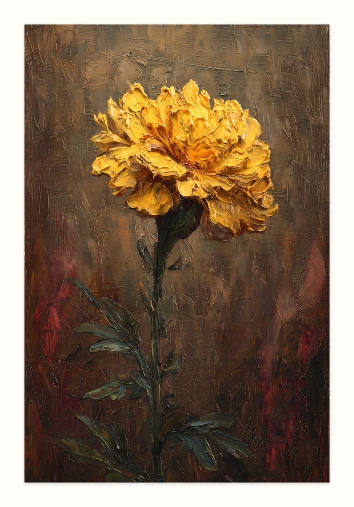 Yellow Marigold impasto oil painting wall art by Brunelvi