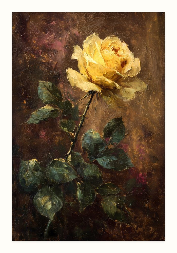 Yellow Rose II impasto oil painting wall art by Brunelvi