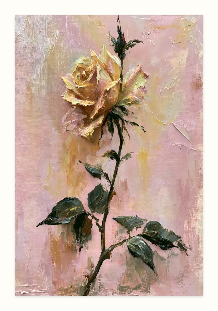 Yellow Rose impasto oil painting wall art by Brunelvi