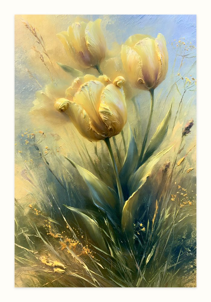 Yellow Tulips impasto oil painting wall art by Brunelvi